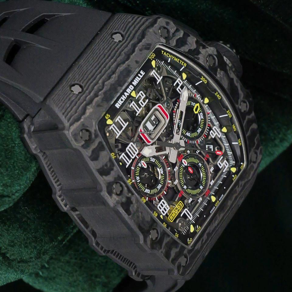 Richard Mille RM 011 MINT FULL SET Carbon Fiber Titanium Flyback Carbon Bezel Skeleton Dial RM11-03