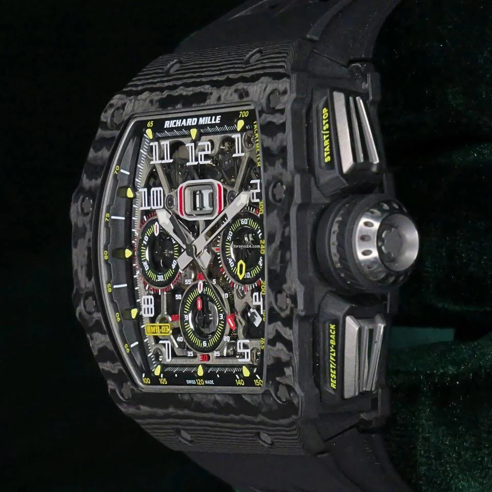 Richard Mille RM 011 MINT FULL SET Carbon Fiber Titanium Flyback Carbon Bezel Skeleton Dial RM11-03