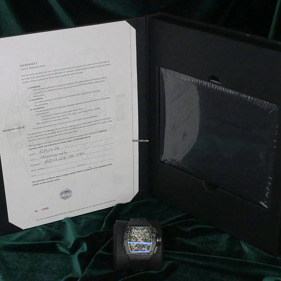 Richard Mille RM 011 MINT FULL SET Carbon Fiber Titanium Flyback Carbon Bezel Skeleton Dial RM11-03