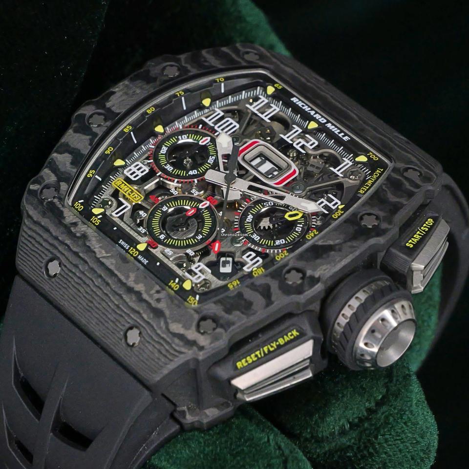 Richard Mille RM 011 MINT FULL SET Carbon Fiber Titanium Flyback Carbon Bezel Skeleton Dial RM11-03