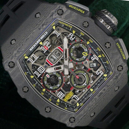 Richard Mille RM 011 MINT FULL SET Carbon Fiber Titanium Flyback Carbon Bezel Skeleton Dial RM11-03